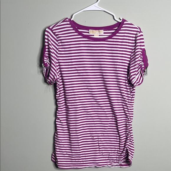 Michael Kors Pink Striped Tee Large - Picture 1 of 5